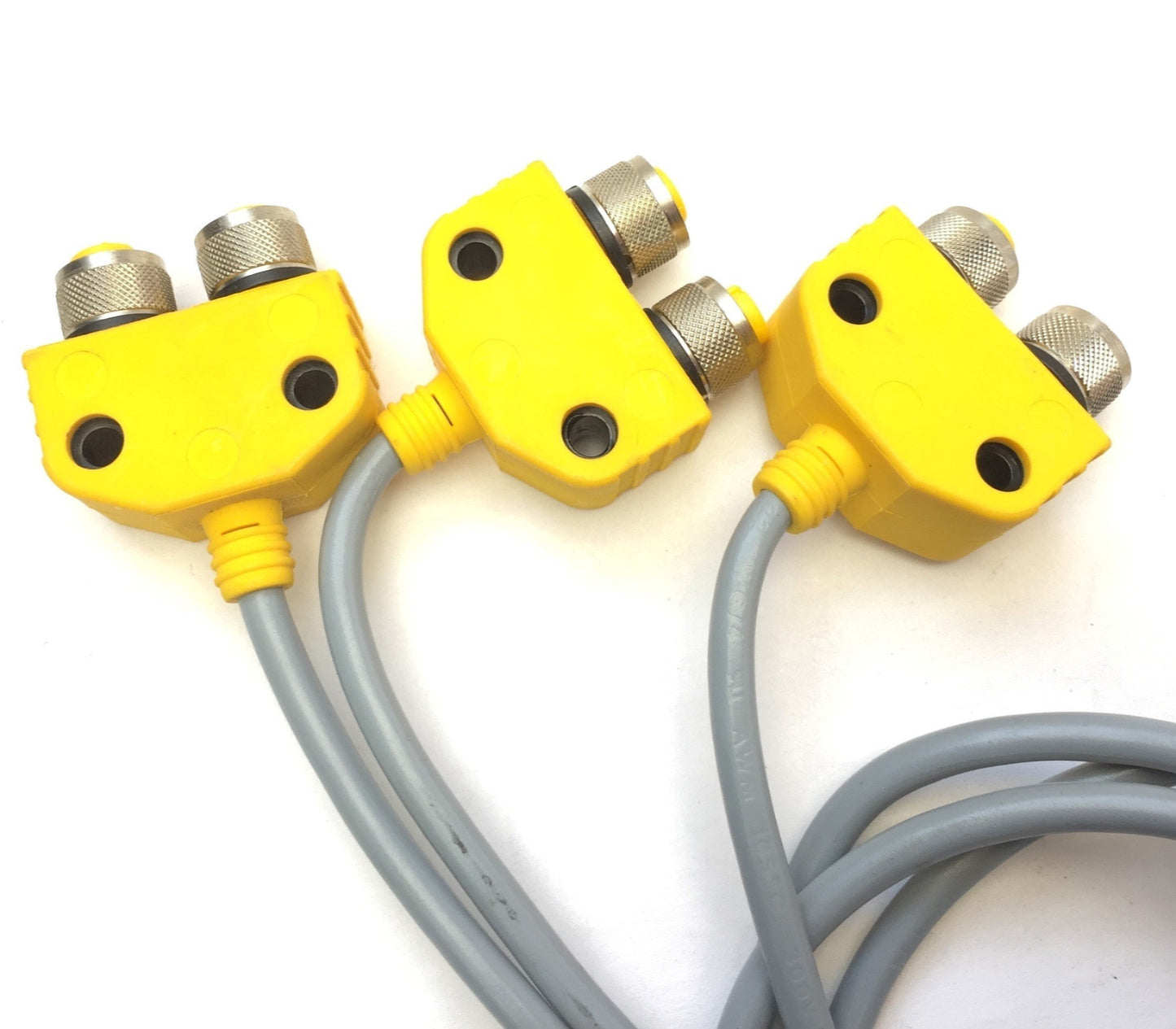 Used Lot of 3 Turck M12 Eurofast 4-Pin, 2-Branch Splitter Cable, Male Angle 2x Female