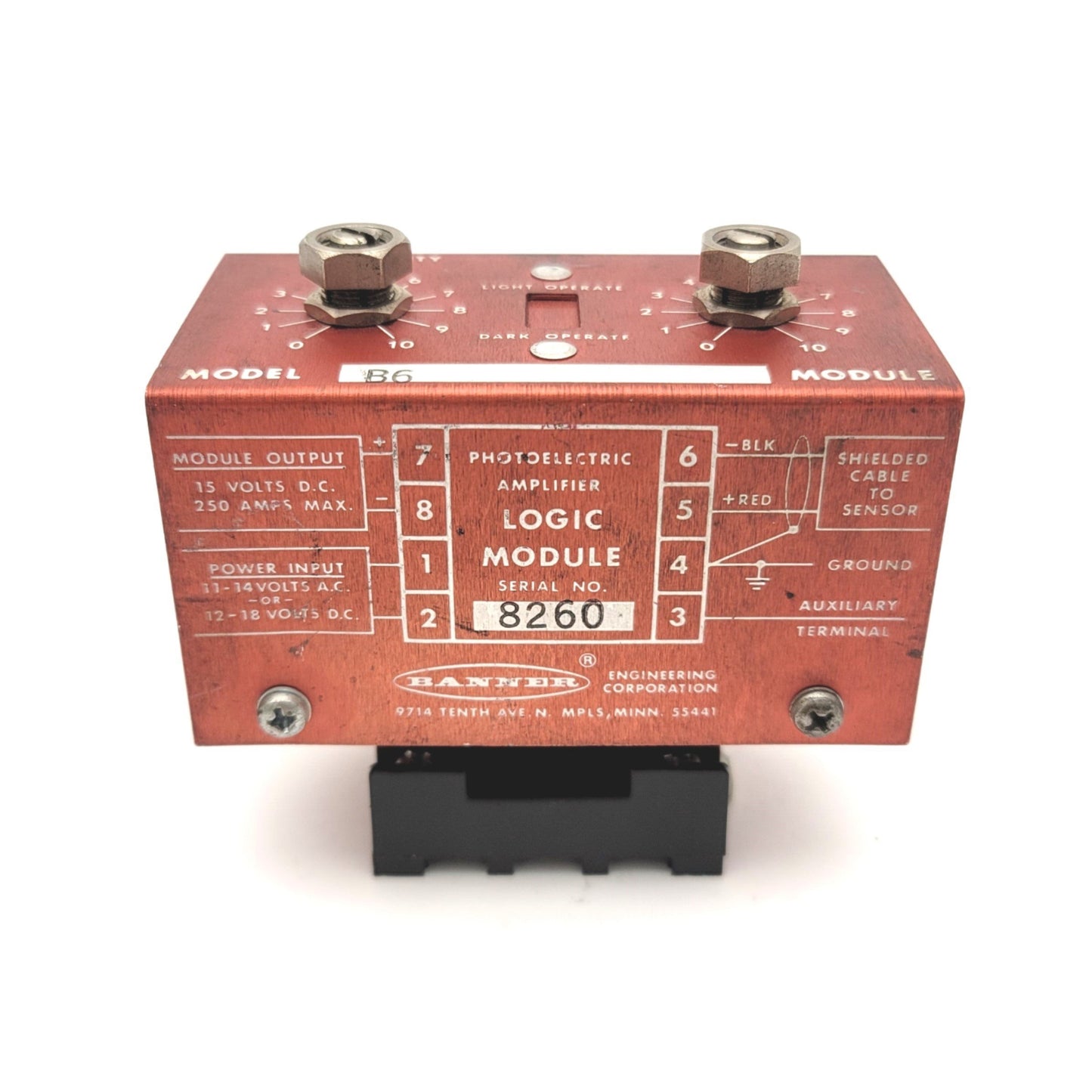 Used Banner Engineering Model B6 Photoelectric Amplifier Logic Module 12V AC/DC 8-Pin