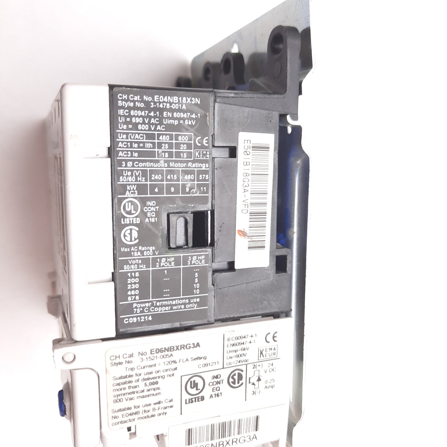 Used Eaton Cutler Hammer E501B18G3A Reversing Starter, B-Frame 45mm, 3-Pole, 6.3-20A
