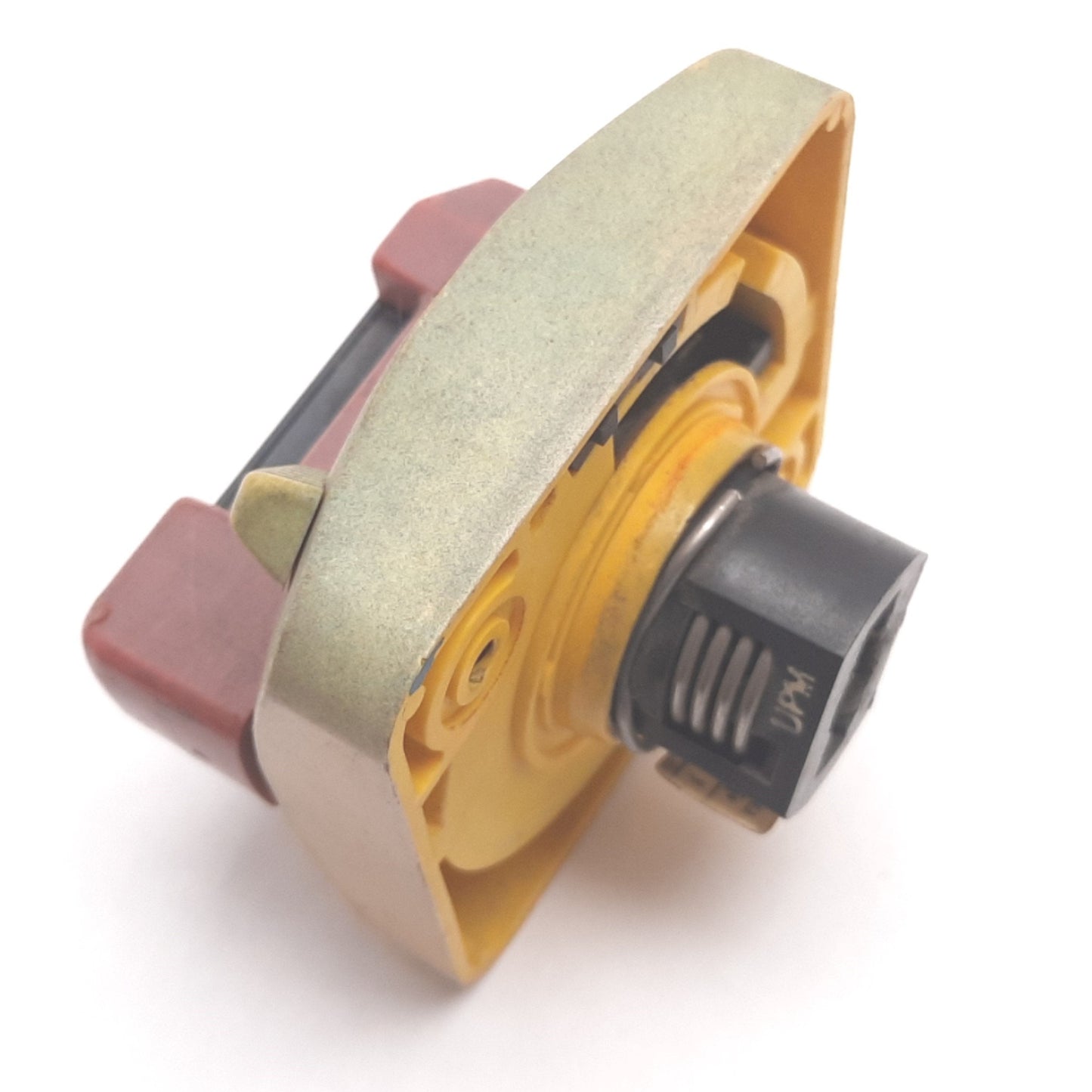 For parts or not working Allen Bradley 194R-HS4E Disconnect Switch Handle, Red/Yellow, 90°, *Damaged/Wear