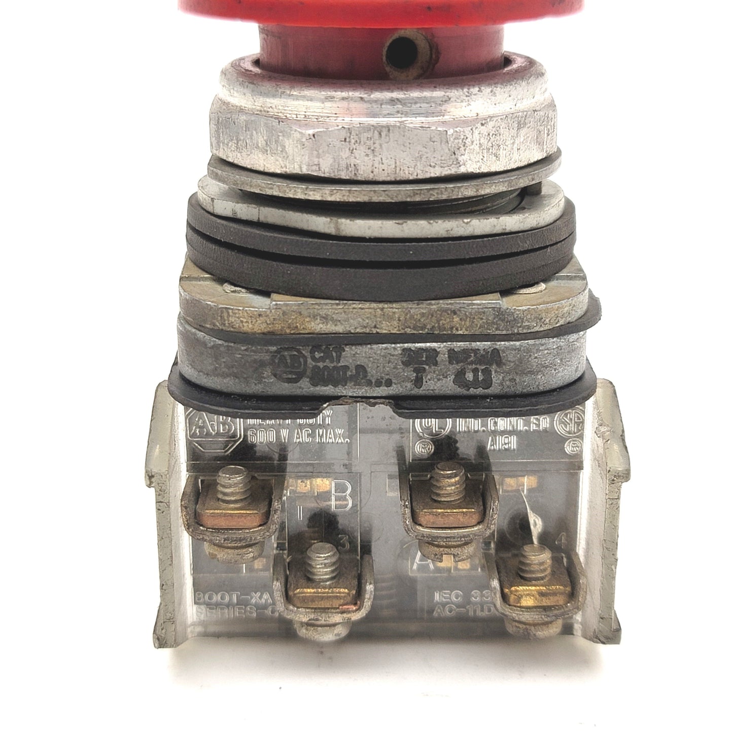 Used Allen Bradley 800T-D Red Mushroom Head Momentary Push Button 30mm 600VAC Max