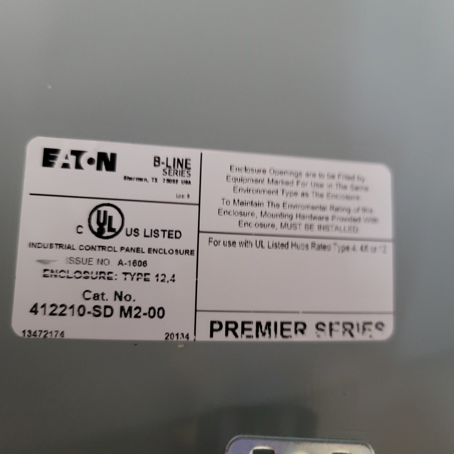 Used Eaton 412210-SD M2-00 B-Line Industrial Control Panel Enclosure 41" x 22" x 10"