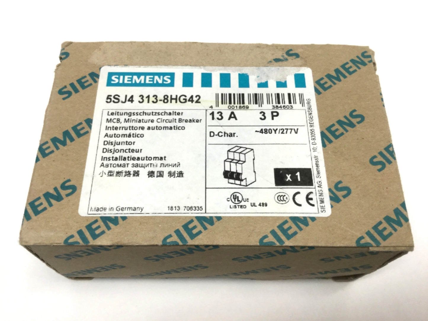 New – Open box Siemens 5SJ4 313-8HG42 D-Curve NSJ Miniature Circuit Breaker 3-Pole 13A 400VAC
