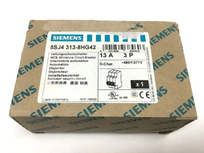 New – Open box Siemens 5SJ4 313-8HG42 D-Curve NSJ Miniature Circuit Breaker 3-Pole 13A 400VAC