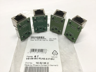 New – Open box Lot of 4 Phoenix Contact VS-08-BU-RJ45-5-F/BU RJ45 CAT5e Socket Inserts, 8-Pos
