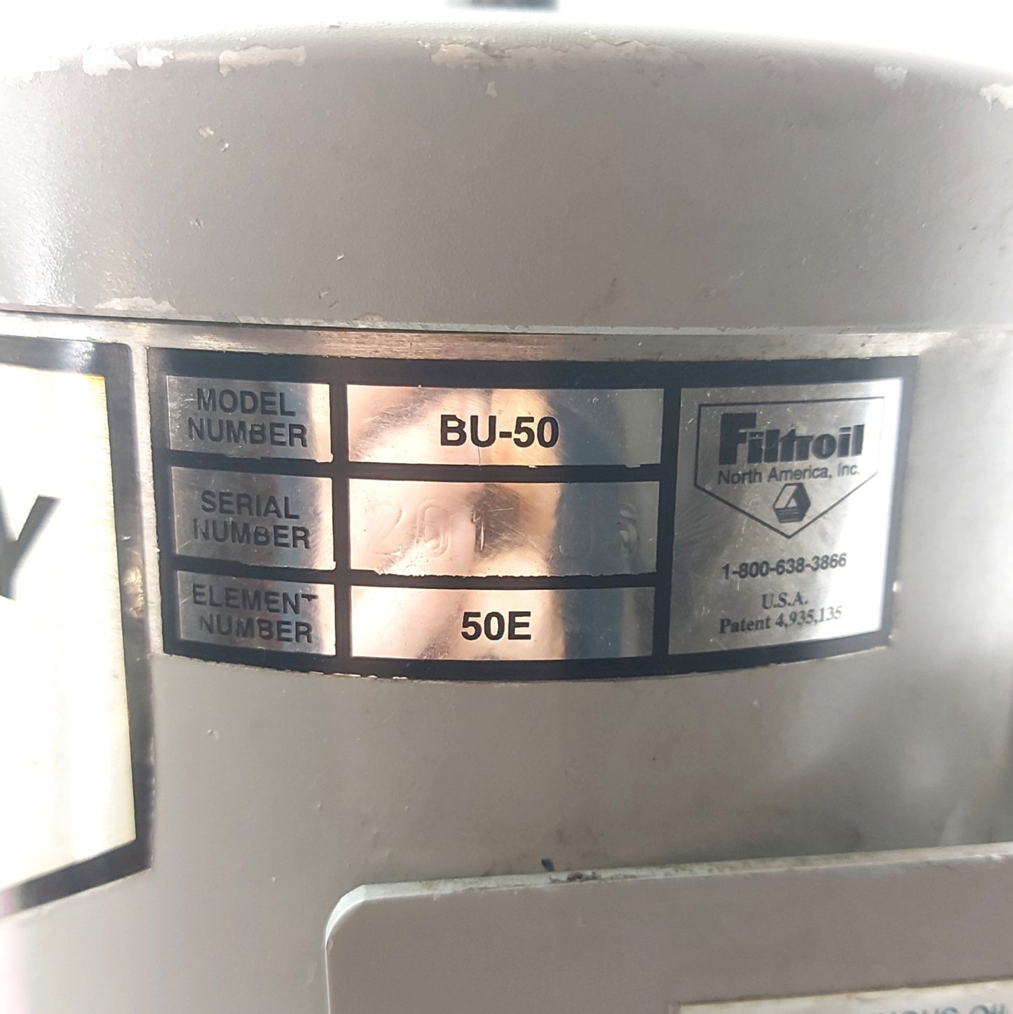 Used Filtroil BU-50 Hydraulic Oil Filter 50E Element 1micron .3GPM SAE-4 In SAE-6 Out