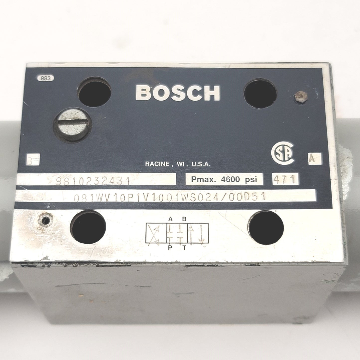 Used Bosch Rexroth 081WV10P1V1001WS024/00D51 Directional Control Valve 24VDC