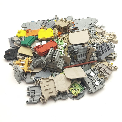 Used 3lbs of Randomly Assorted DIN Rail Terminal Blocks, Phoenix, WAGO, ME, Entrelec