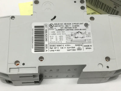 New Allen Bradley 1489-A2C040 Miniature Circuit Breaker, 2-Pole 480Y/277VAC/48VDC 4A