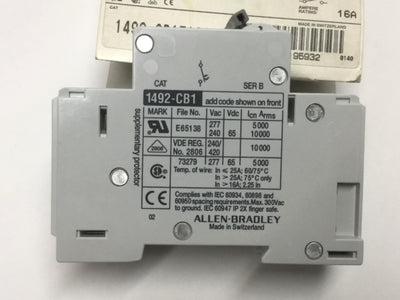 New Allen Bradley 1492-CB1F160-N Supplementary Circuit Breaker 1P+Neutral, 16A­­