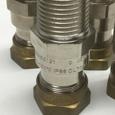 New – Open box Lot of 4 Hawke 121 O Industrial Brass Cable Glands 1/2" NPT Thread, 6.5-11.9mm