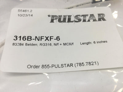 New Lot of 5 Pulstar 316B-NFXF-6 RF Jumper Cable RG316 Coaxial Female N to MCX, 6" L