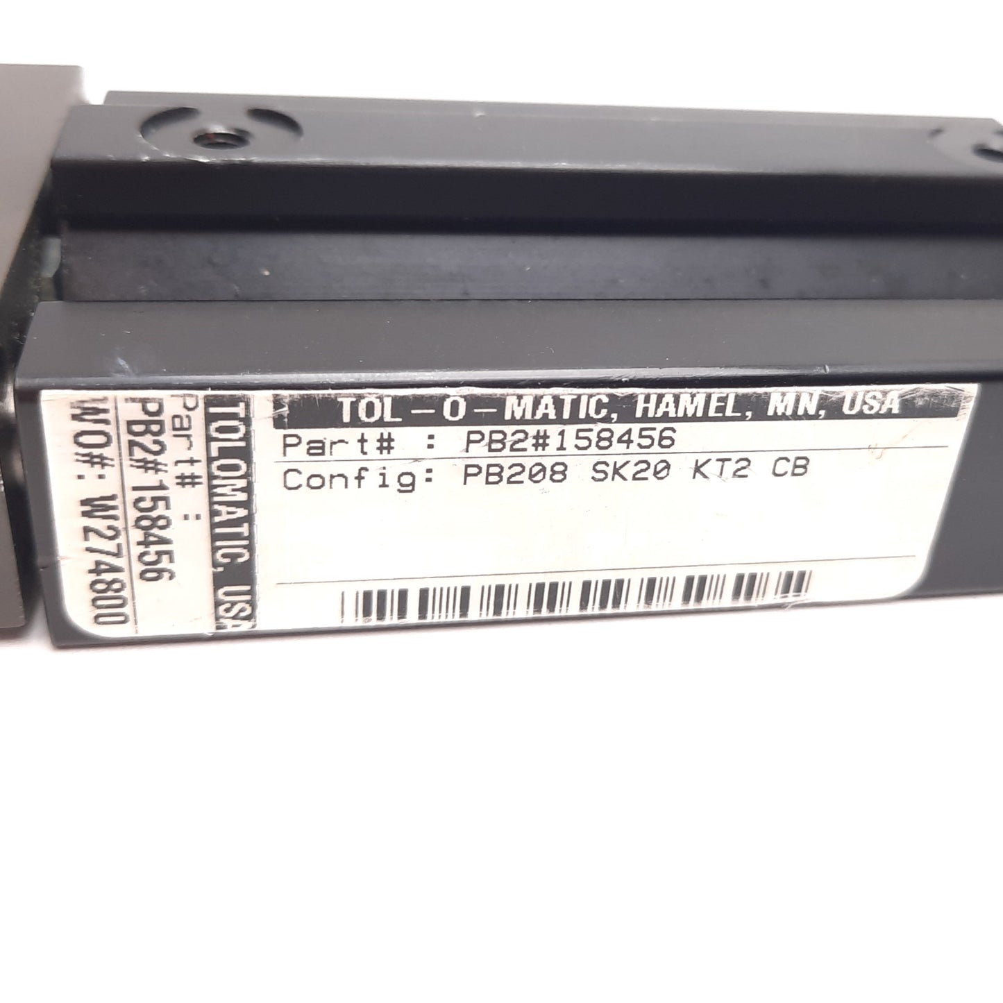 Used Tolomatic PB208 SK20 KT2 CB Guided Cylinder, Bore: 0.5", Stroke: 2", Ports 10-32
