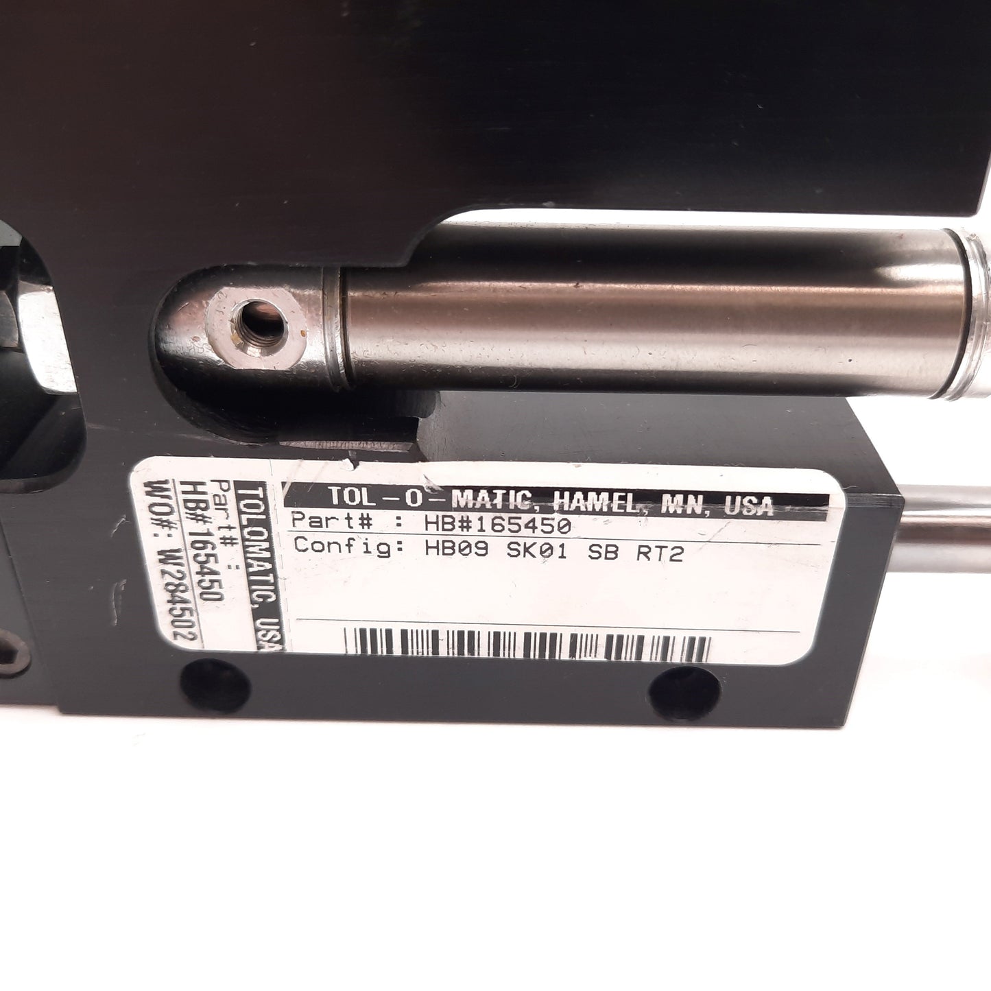 Used Tolomatic HB09 SK01 SB RT2 H-Block Cylinder, Bore 9/16", Stroke 1", Ports 10-32