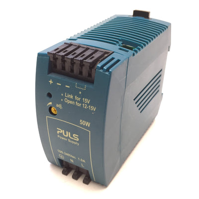 Used PULS ML50.102 Power Supply, In: 100-240VAC/110-300VDC, Out:12VDC DIN Rail Mount