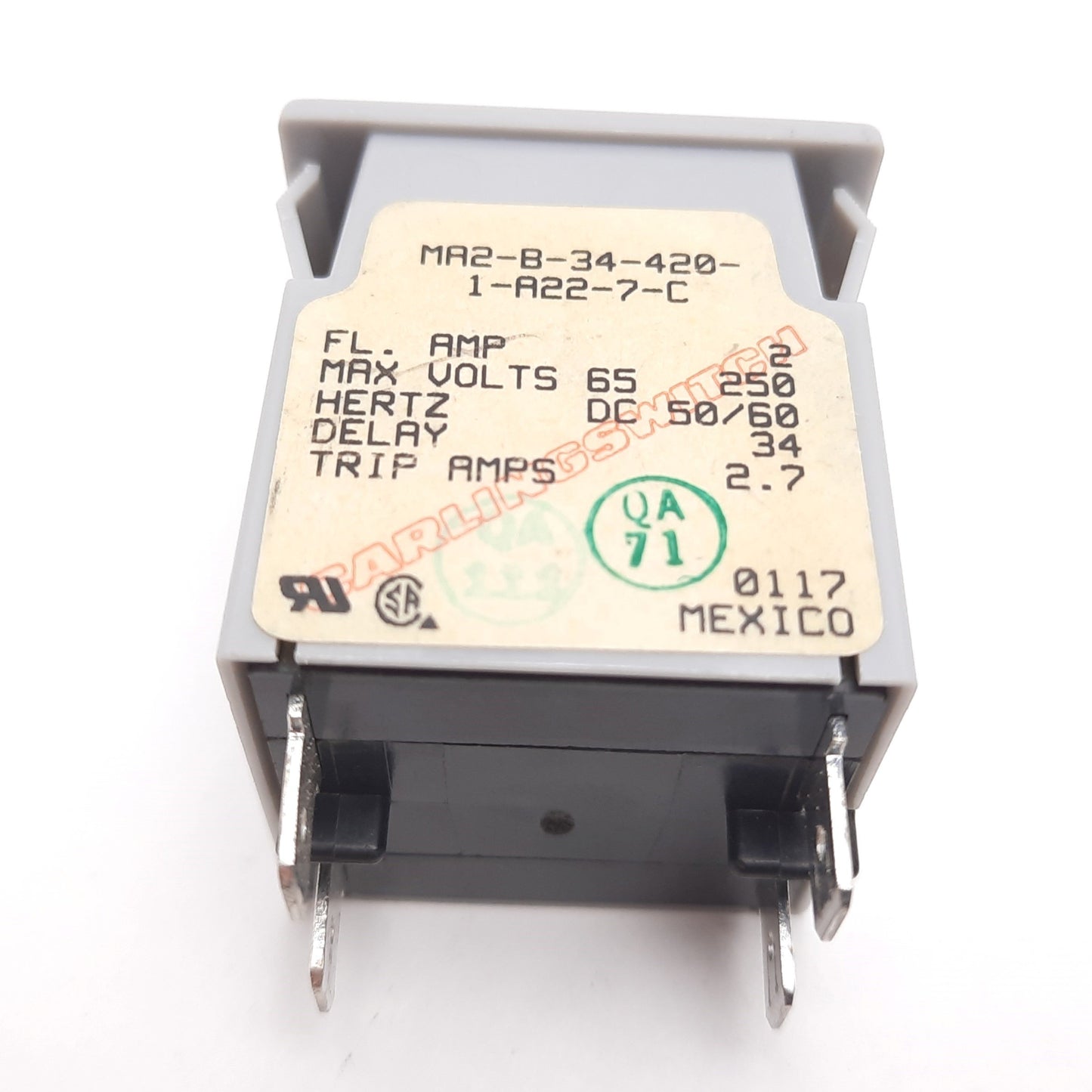 Used Carling Switch MA2-B-34-420-1-A22-7-C Circuit Breaker, 2-Pole, 2A 65VDC 250VAC