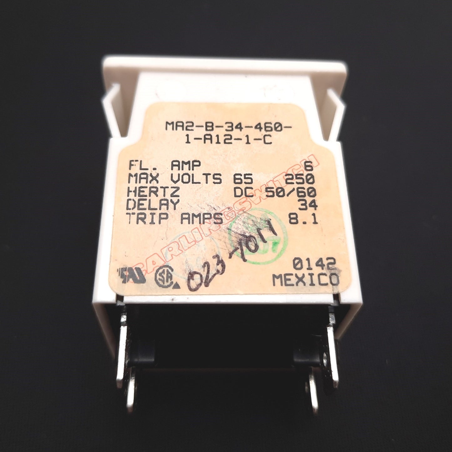 Used Carling Switch MA2-B-34-460-1-A12-1-C Circuit Breaker, 2-Pole, 6A 65VDC 250VAC