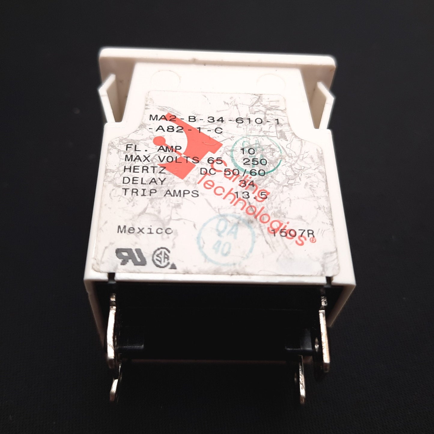 Used Carling Switch MA2-B-34-610-1-A82-1-C Circuit Breaker, 2-Pole, 10A 65VDC 250VAC