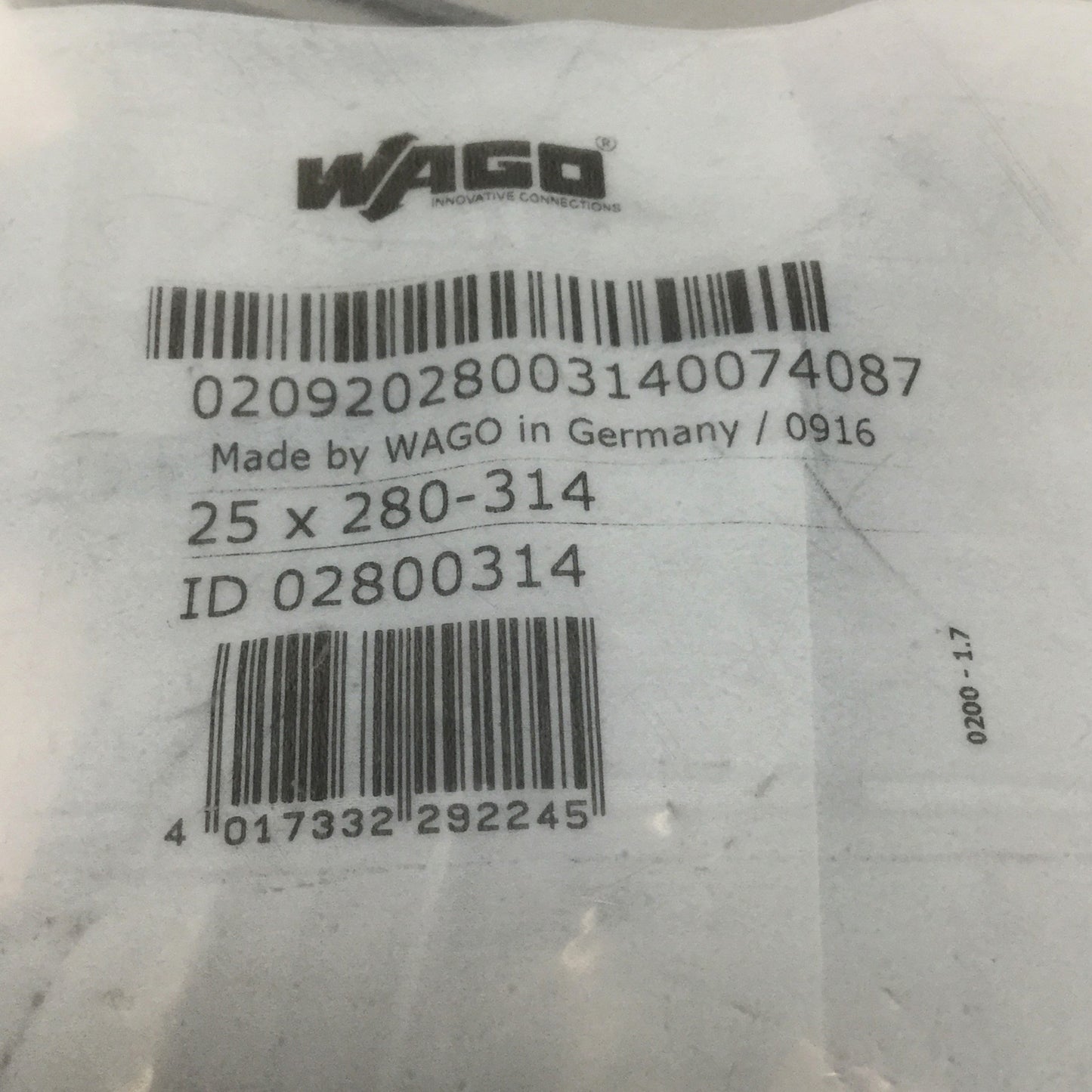 New Bag of 25 Wago 280-314 Terminal Block Intermediate Plate and End Covers, Gray