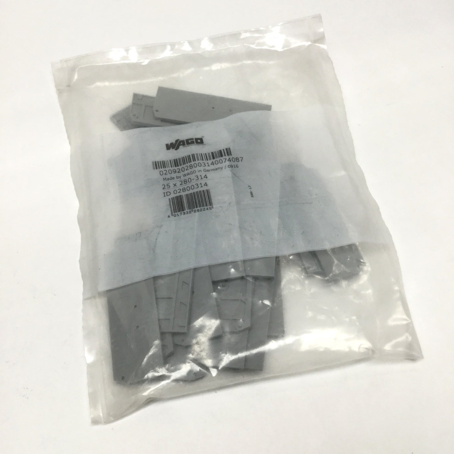 New Bag of 25 Wago 280-314 Terminal Block Intermediate Plate and End Covers, Gray