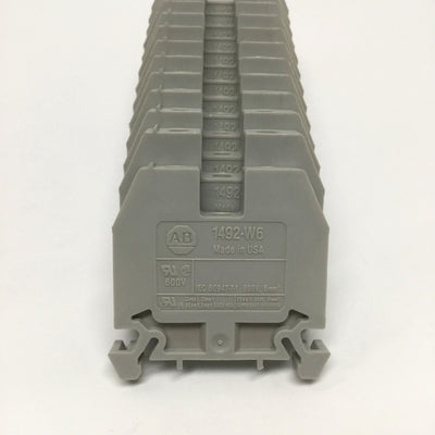New – Open box Lot of 15 Allen Bradley 1492-W6 Feed-Through Terminal Block, 1-Circuit, 40A 600V