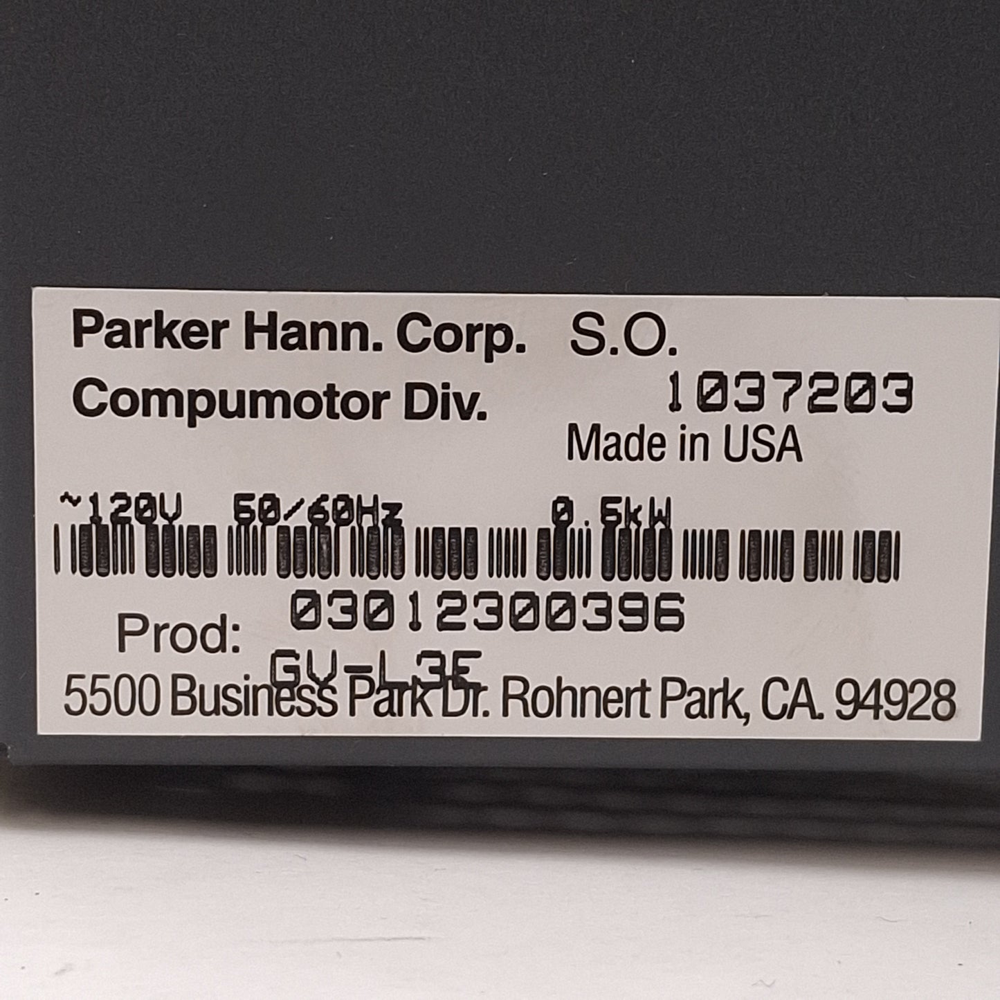 Used Parker GV-L3E Gemini Digital Servo Drive, 1 Axis, 170VDC 0.44kW 3A, 120VAC