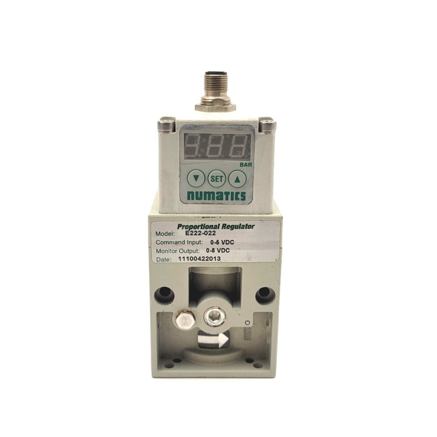 Used Numatics E222-022 Proportional Regulator 0-5VDC Command, 0-100PSI, 1/4"NPTF