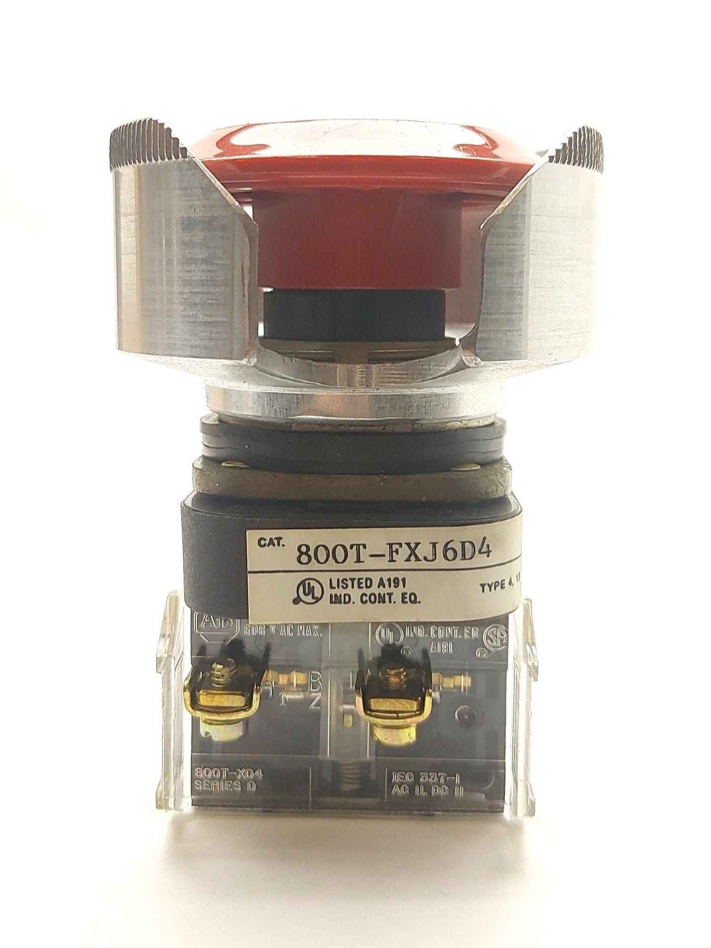 Used Allen Bradley 800T-FXJ6D4 E-Stop Button w/Guard 2x 800T-XD4 Contacts NC 600V 10A