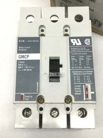 New – Open box Cutler-Hammer GMCP015E0C 3-Pole Motor Protector Circuit Breaker 15A 480VAC