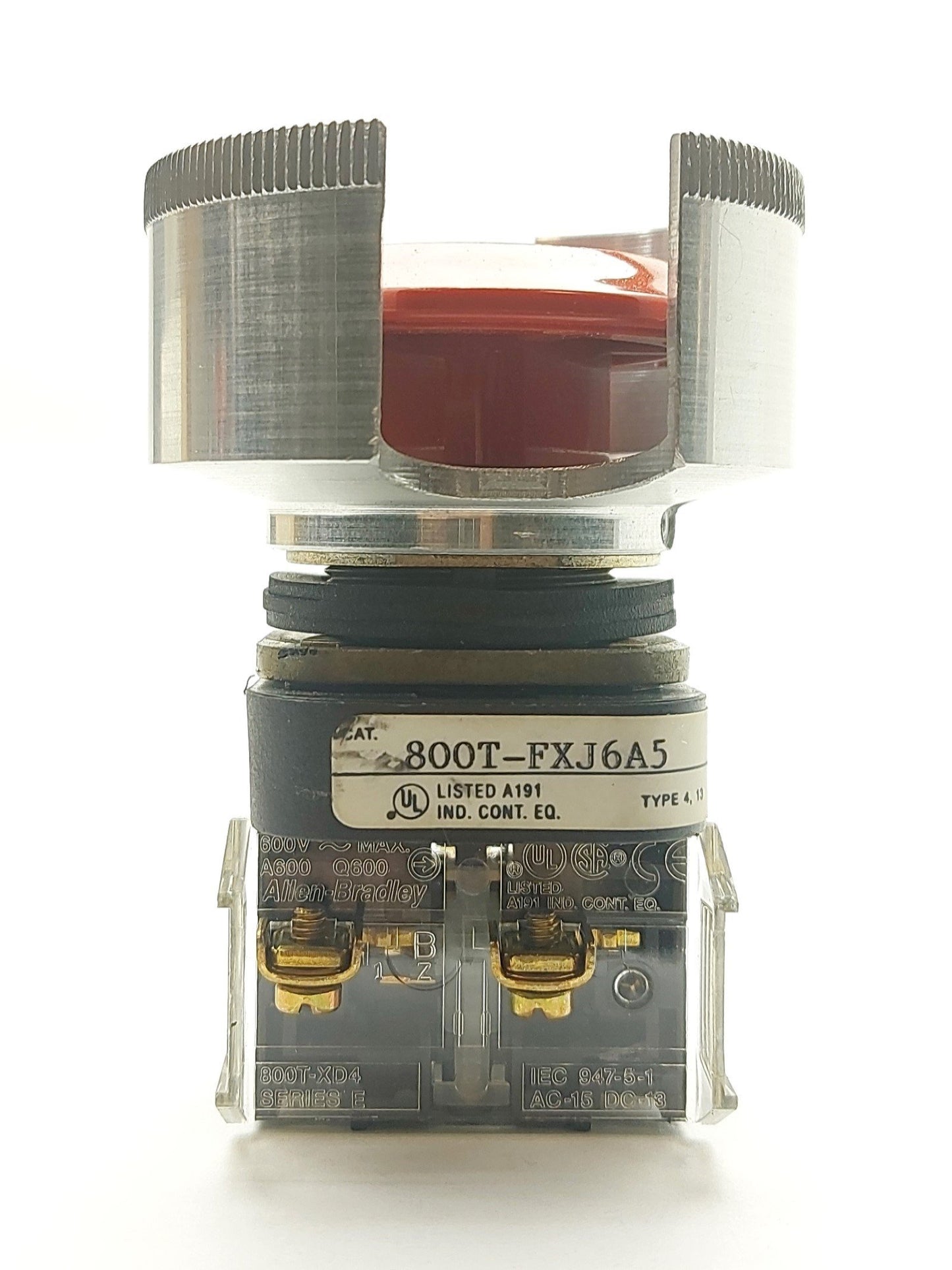 Used Allen Bradley 800T-FXJ6A5 E-Stop Button w/Guard 2x 800T-XD4 Contacts NC 600V 10A