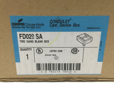 New Crouse Hinds FD029 SA Deep Two-Gang Cast Aluminum Condulet Device Outlet Box