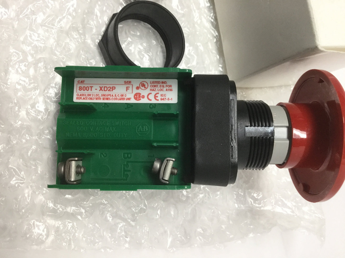 New – Open box Allen Bradley 800H-DR6JD2P Jumbo Red Mushroom Momentary Pushbutton Switch, 1NC