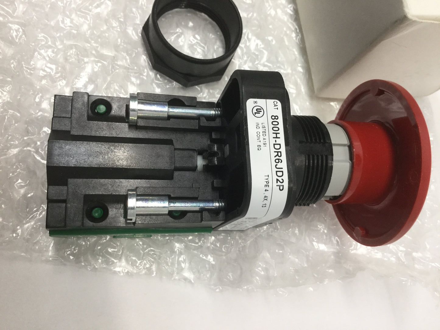 New – Open box Allen Bradley 800H-DR6JD2P Jumbo Red Mushroom Momentary Pushbutton Switch, 1NC