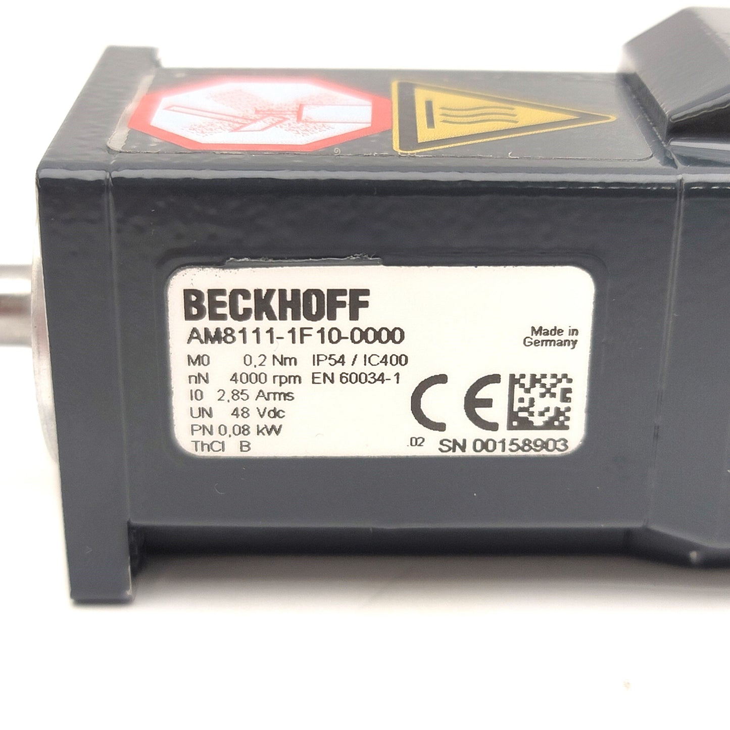 Used Beckhoff AM8111-1F10-0000 Servo Motor, 0.2Nm, 4000RPM, 48VDC, 2.8A, 40mm Frame