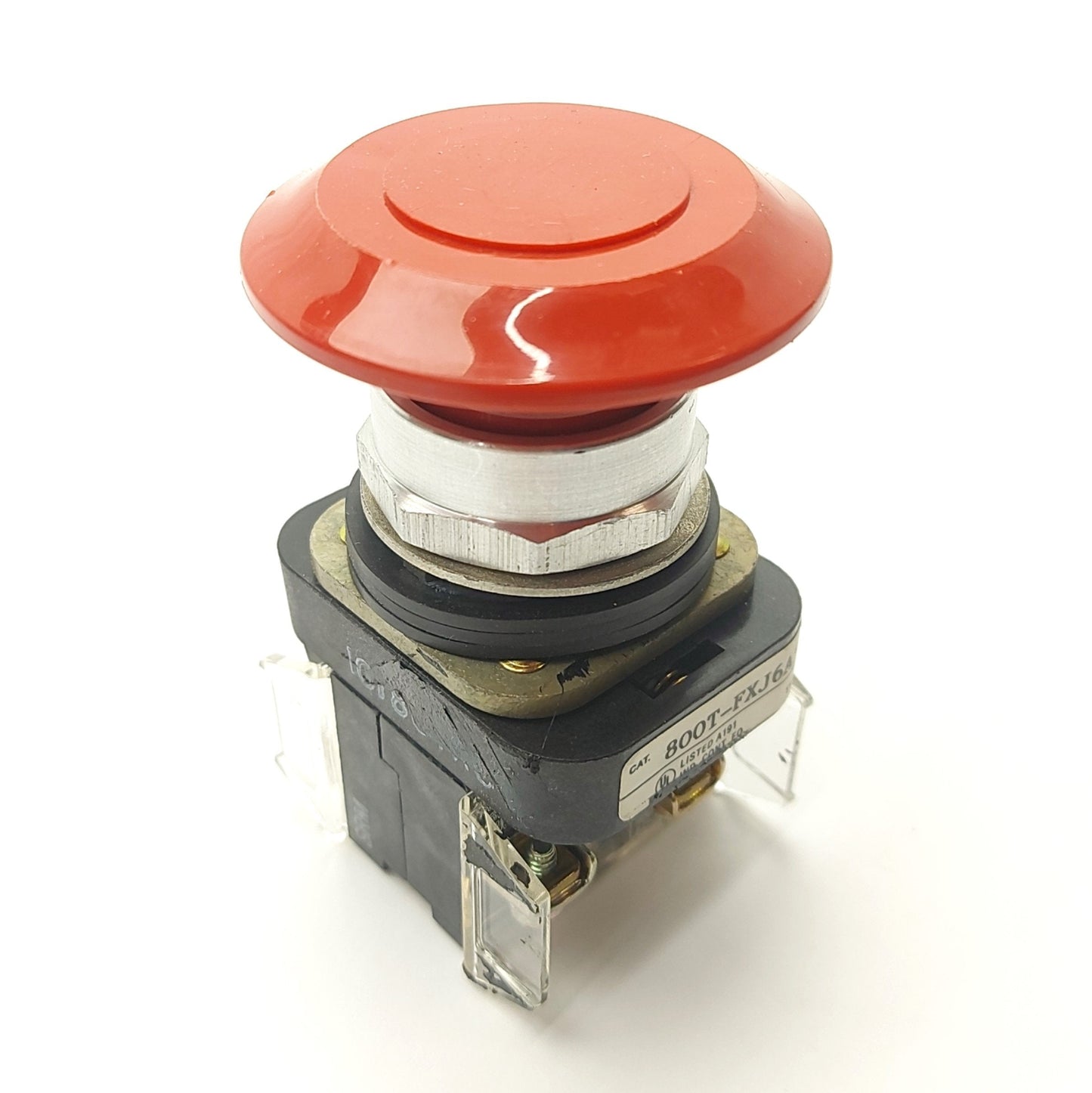 Used Allen Bradley 800T-FXJ6A5 E-Stop Button, 2x 800T-XD4 Contacts NC, 600V 10A