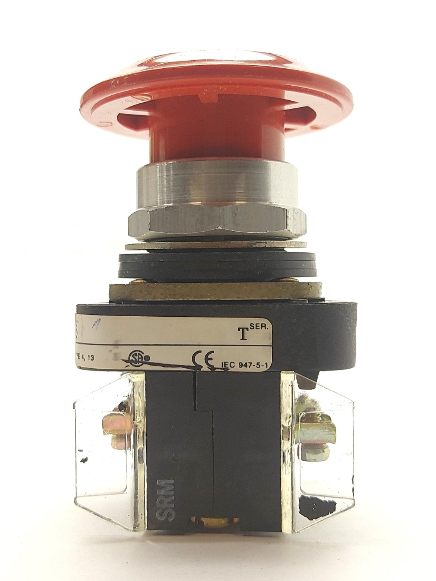 Used Allen Bradley 800T-FXJ6A5 E-Stop Button, 2x 800T-XD4 Contacts NC, 600V 10A