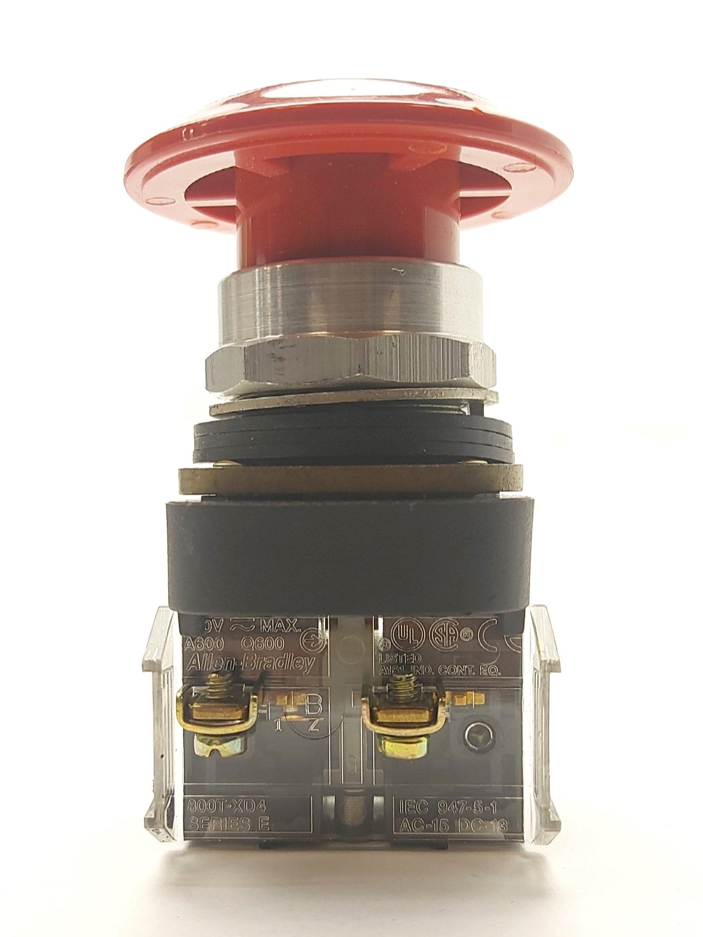 Used Allen Bradley 800T-FXJ6A5 E-Stop Button, 2x 800T-XD4 Contacts NC, 600V 10A