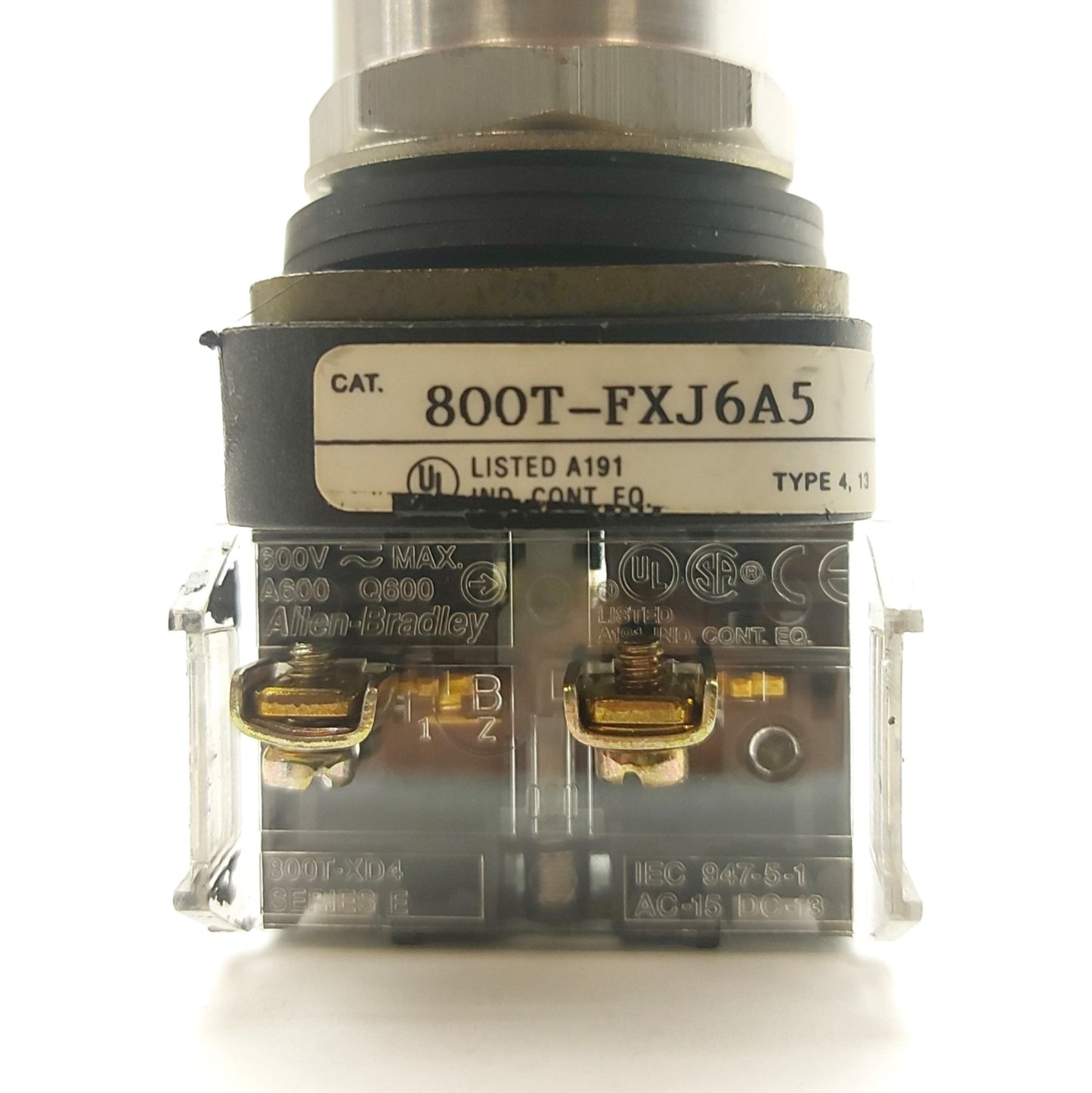 Used Allen Bradley 800T-FXJ6A5 E-Stop Button, 2x 800T-XD4 Contacts NC, 600V 10A