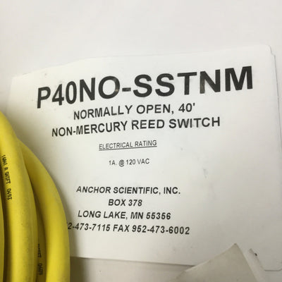 New Other Anchor P40NO-SSTNM Roto-Float Liquid Level Reed Switch Sensor, 1A @ 120VAC, 40ft