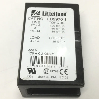 New – Open box Littelfuse LD2970-1 Power Distribution Block 1-Pole, 1x Line, 4x Load, 600V 175A