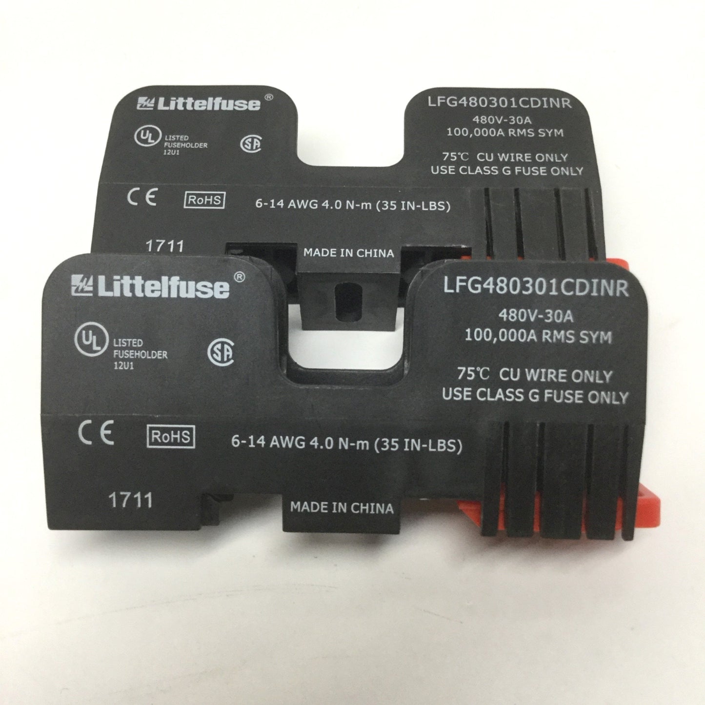 New Lot of 2 Littelfuse LFG480301CDINR POWRGARD G Fuse Holder Block 1-Pole, 30A 480V