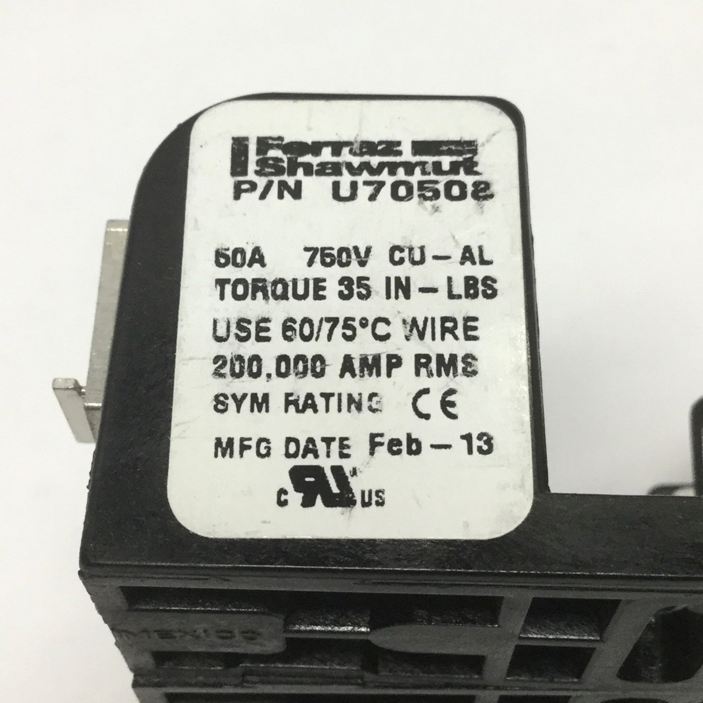 Used Ferraz Shawmut U70508 3-Pole Semiconductor Fuseholder Block 750V 50A, 14 x 51