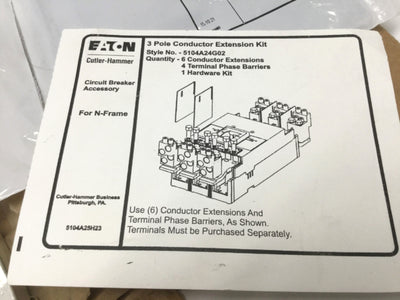 New – Open box Eaton 5104A24G02 Conductor Extension Kit, 3-Pole, N-Frame Circuit Breaker, 1200A