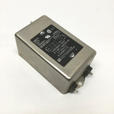 Used Corcom 10ET1 F7313 Power Line Filter EMI/RFI, 120/250VAC, 10A, Panel Mount