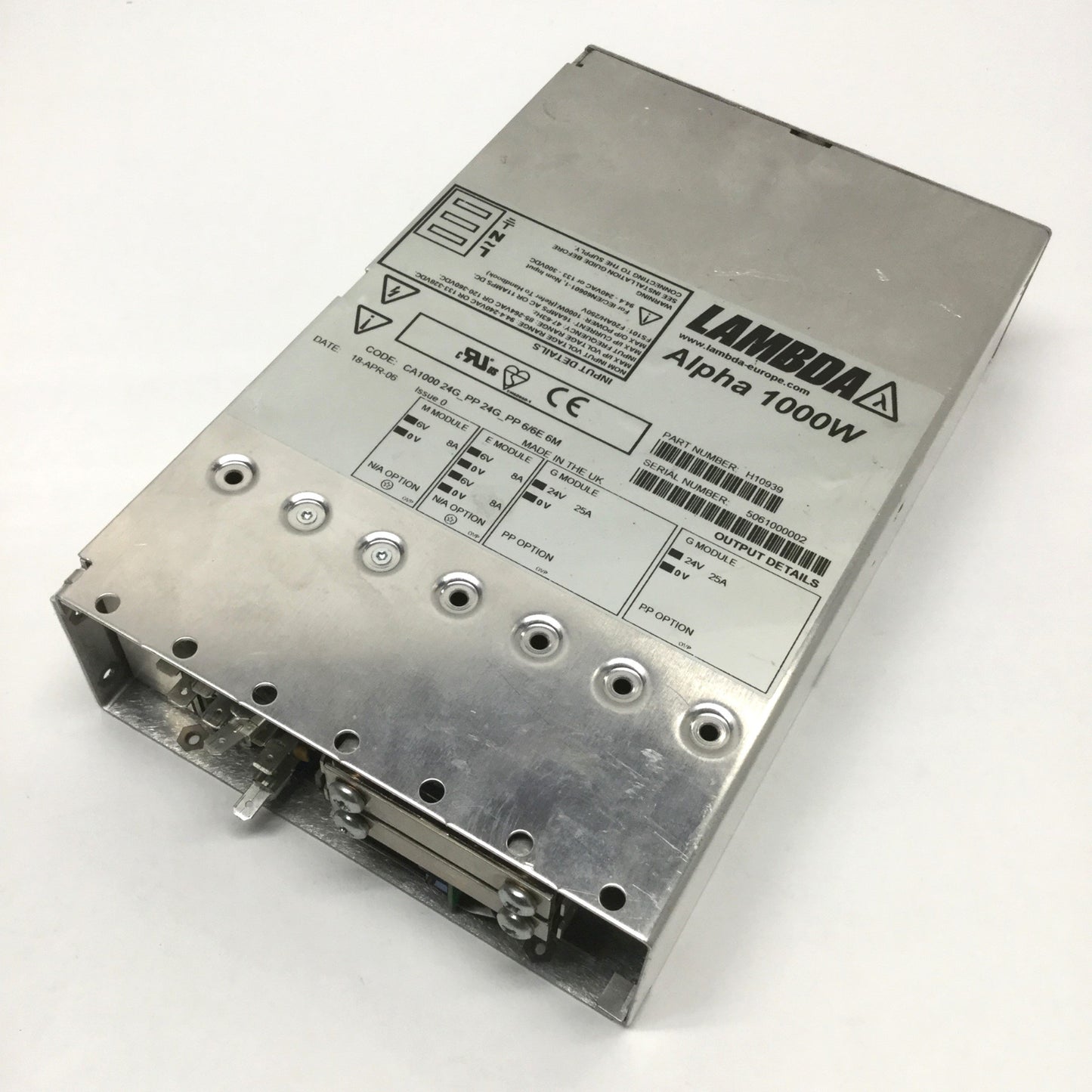 Used LAMBDA H10939 Alpha 1000W Modular Power Supply 85-264VAC In, 6/24VDC 8/25A Out