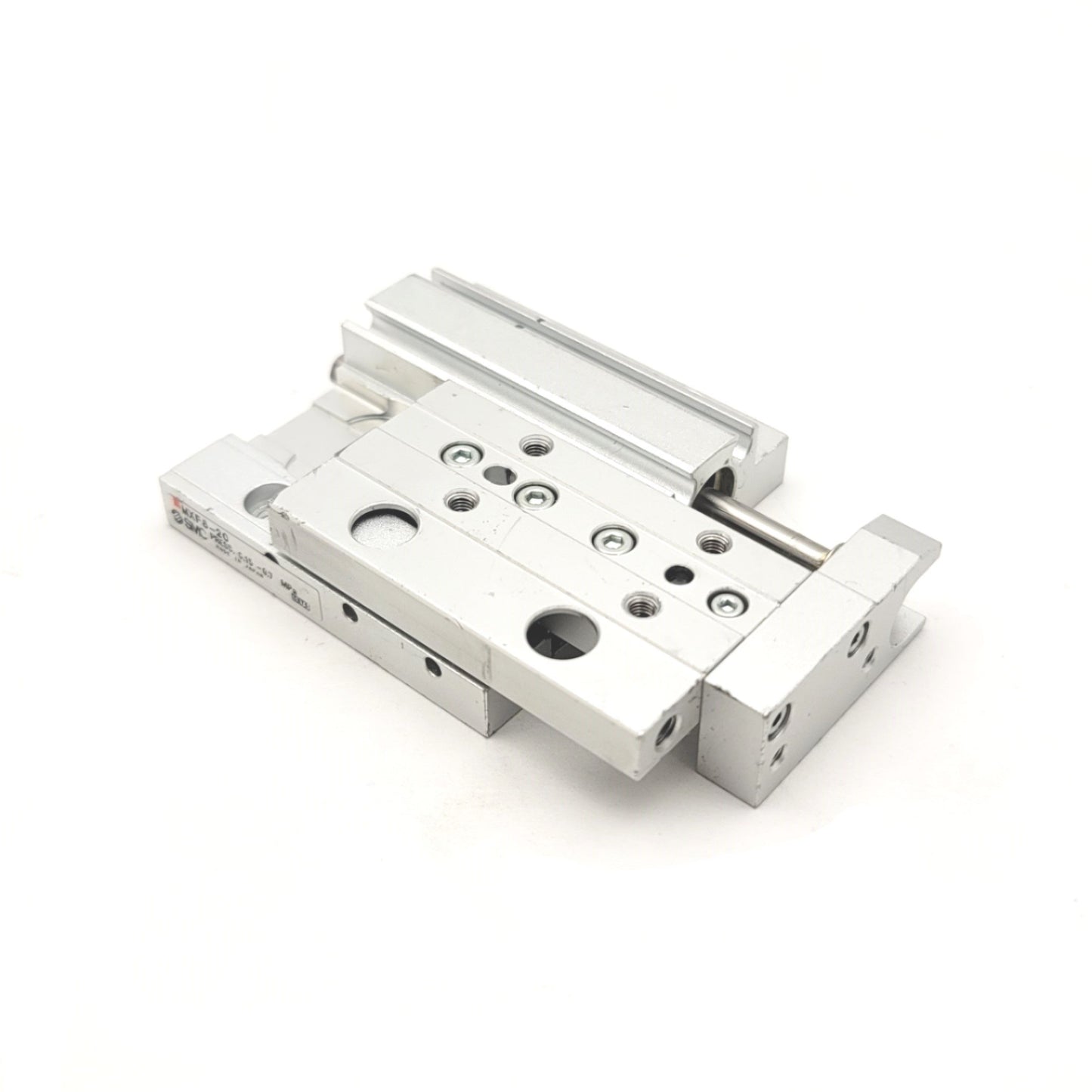 Used SMC MXF8-20 Low Profile Slide Table Bore: 8mm Stroke: 20mm, 0.15-0.7MPa, M3x0.5