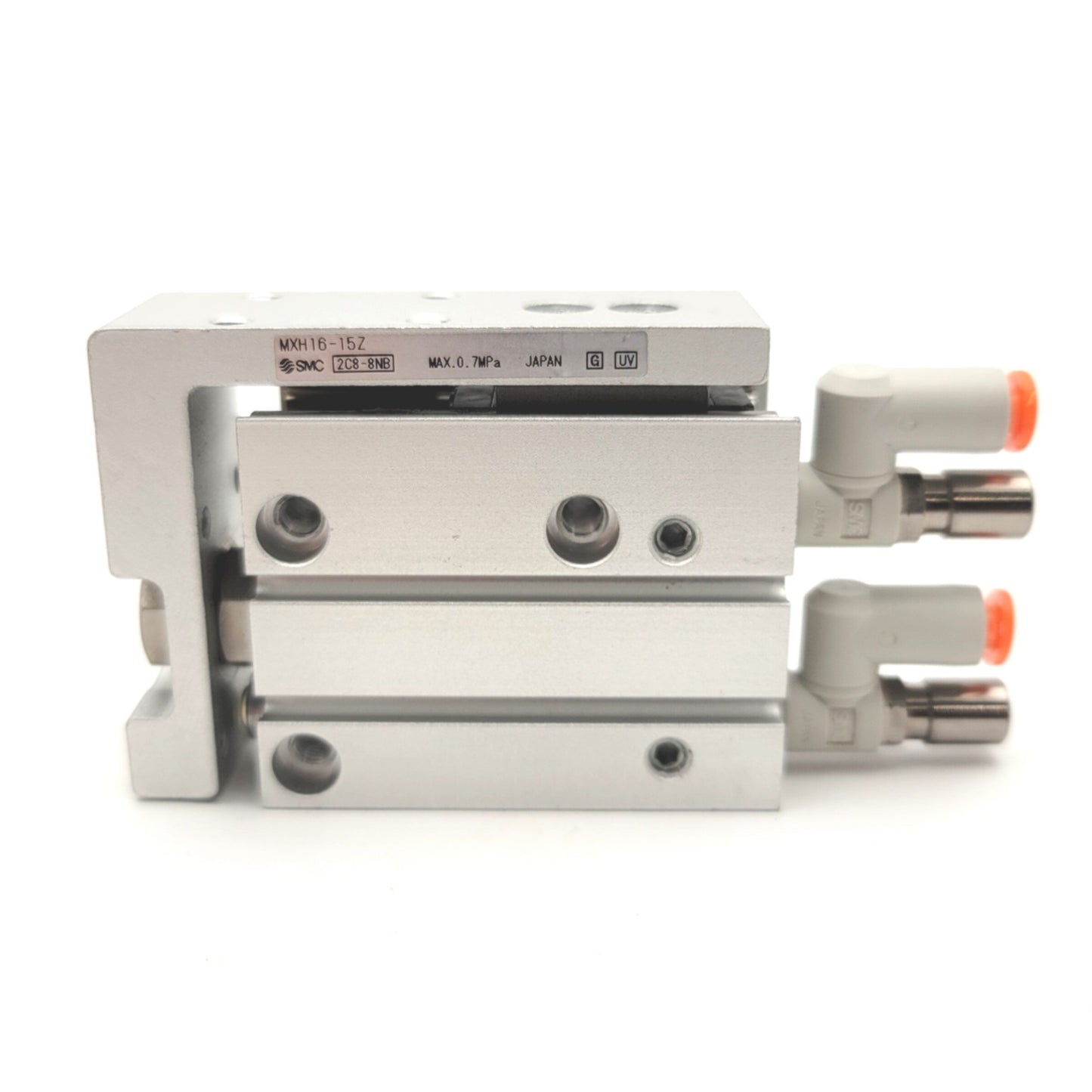 Used SMC MXH16-15Z Compact Slide Table Bore: 16mm, Stroke: 15mm, M5x0.8, 0.06-0.7MPa