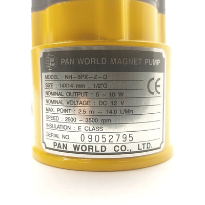 New Pan World NH-5PX-Z-D Brushless DC Magnet Pump, 14L/min, 2.5m Head, 1/2"NPT, 12V
