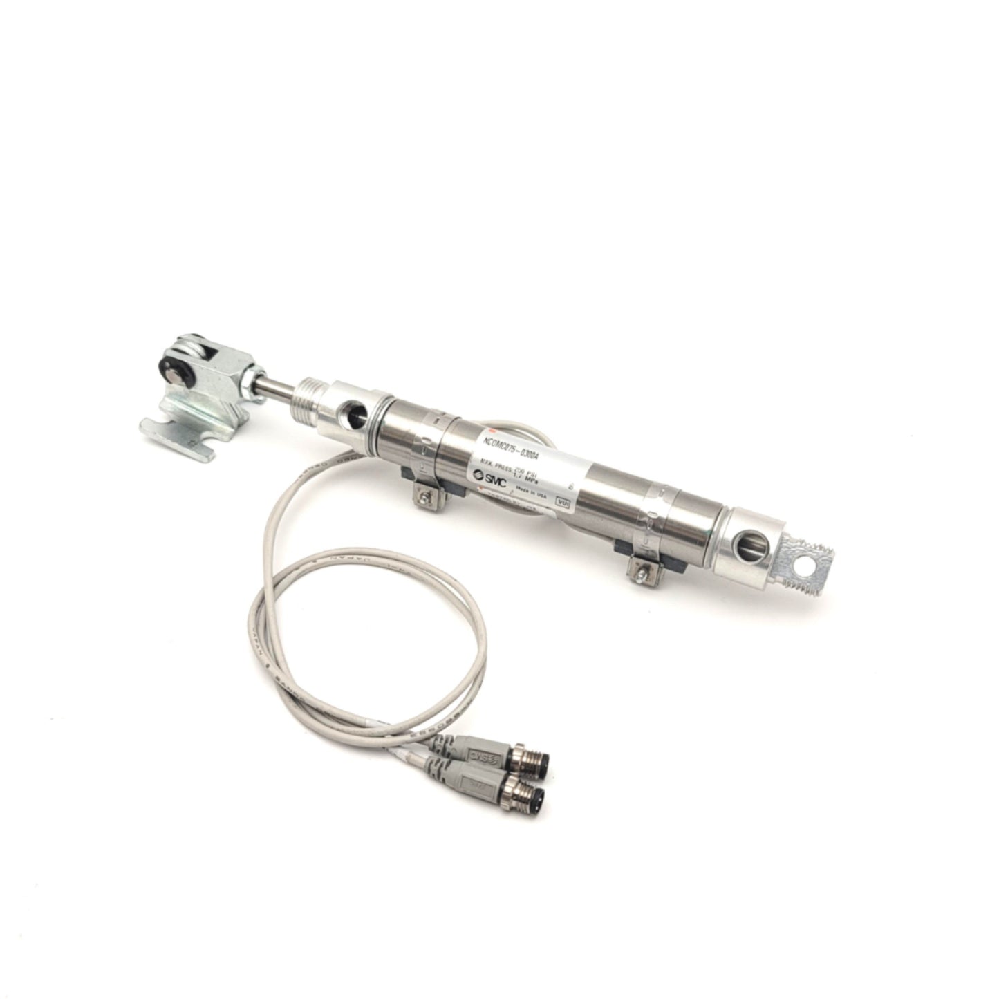 Used SMC NCDMC075-0300A Double Acting Cylinder With Auto Switches 3" Stroke 3/4" Bore
