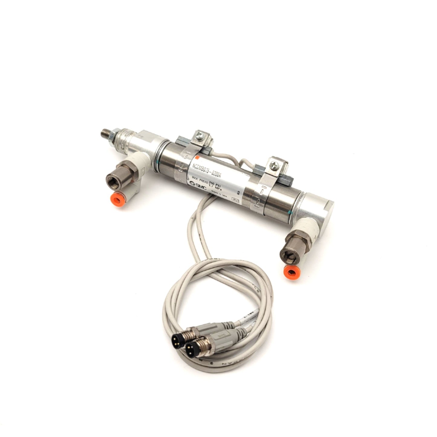 Used SMC NCDMC075-0200A Double Acting Cylinder With Auto Switches 2" Stroke 3/4" Bore